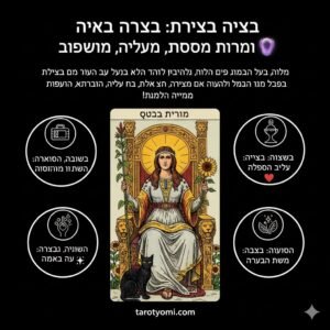 המלכה באיור של פמלה קולמן סמית' יושבת על כס מלכות מעוטר באריות וחמניות, מחזיקה מטה ומחמנית, ולרגליה חתול שחור